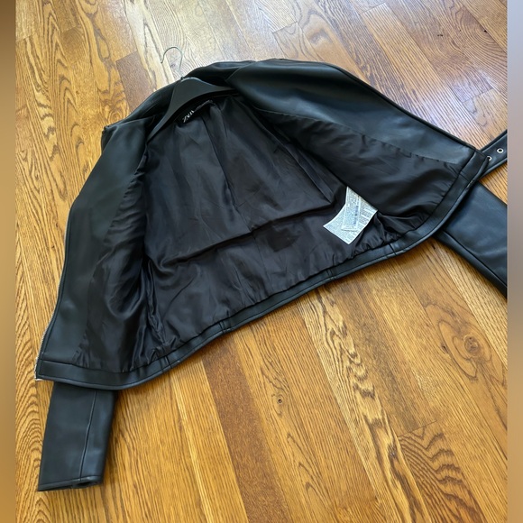Zara vegan leather black belted biker jacket sz. XS - Picture 8 of 16